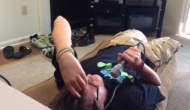 Behind the Scenes: Nate gets comfortable during the podcast